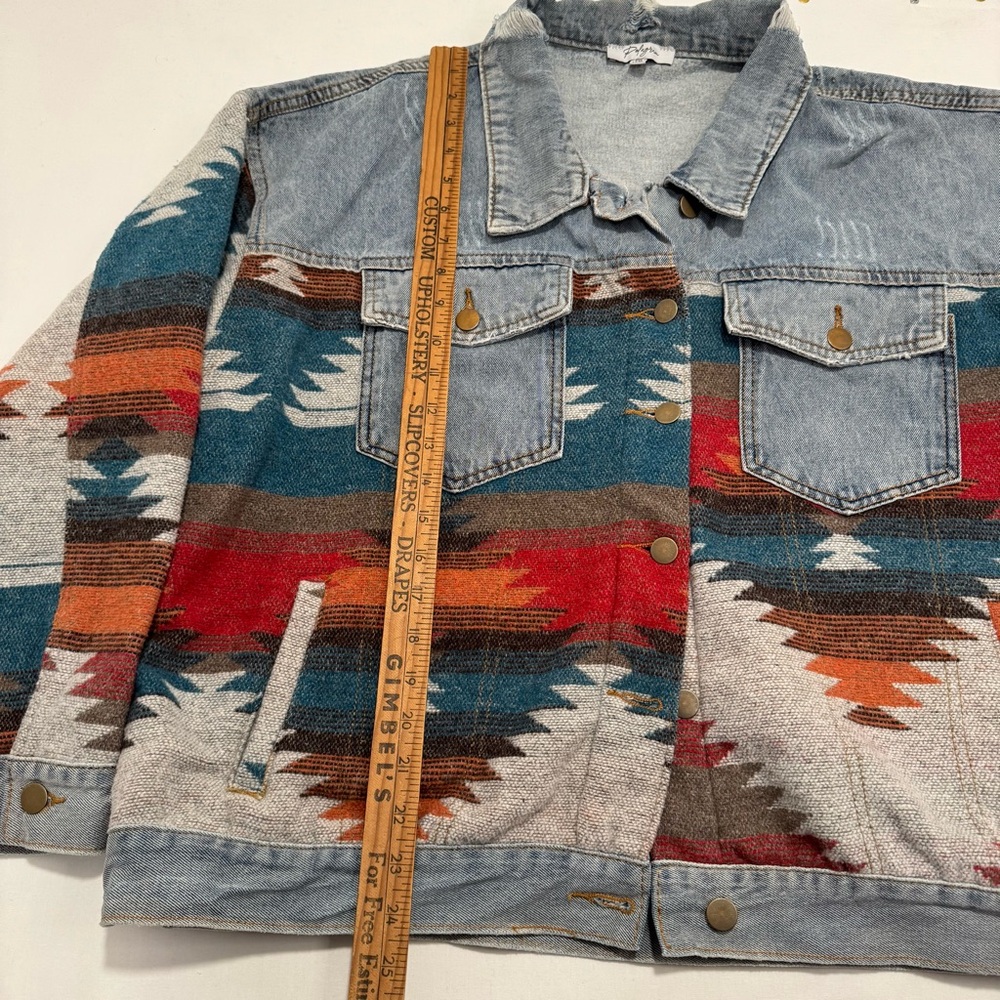 Southwestern Colorful Denim Jacket with Aztec Pattern Western XXL 2X - Picture 7 of 10